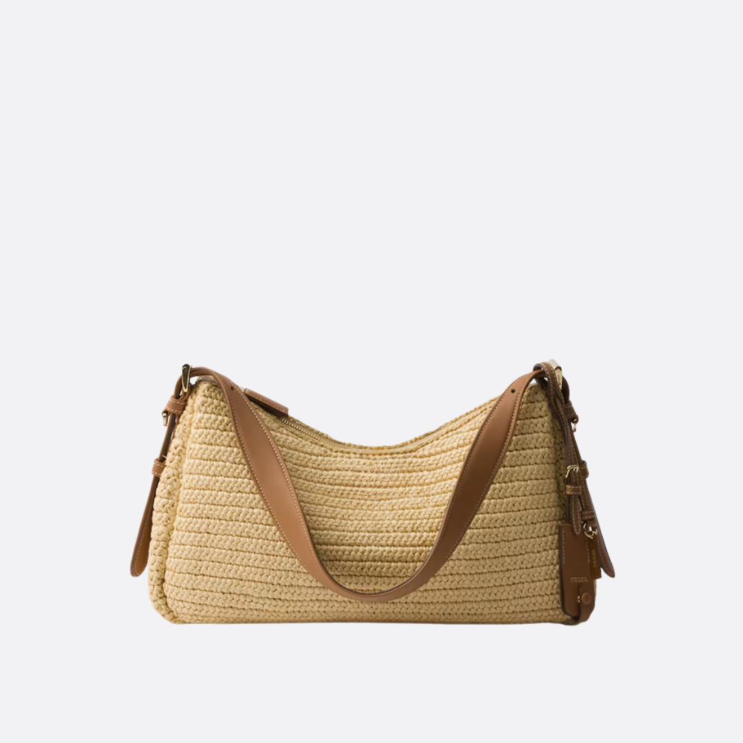 LARGE HANDBAG IN CROCHET KNIT AND LEATHER